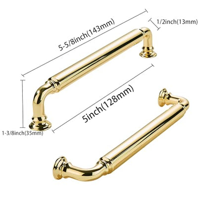khtumeware 2-Pack Polished Brass Heavy-Duty Solid Cabinet Pulls, 5 Inch (128mm) Hole Center,Polished Gold Drawer Pulls, Cabinet Hardware, Suitable for Kitchen Cabinets, Bathrooms and Dressers - color: Polished Brass, size: 5 Inch(128mm)Hole Center