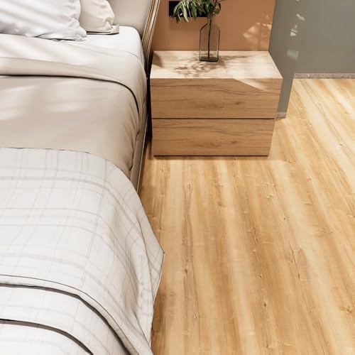 Wood Grain Peel and Stick Floor Tiles, 11.8" W × 394" L, Natural Oak - color: Yellow, size: 394"*11.8"