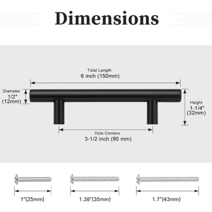 Gobrico 10 Pack 3-1/2" (90mm) Hole Center Cabinet Handles, Black Cabinet Pulls, Matte Black Stainless Steel Drawer Pulls, 6" Overall Length - color: Black, size: 3-1/2 Inch Hole Center
