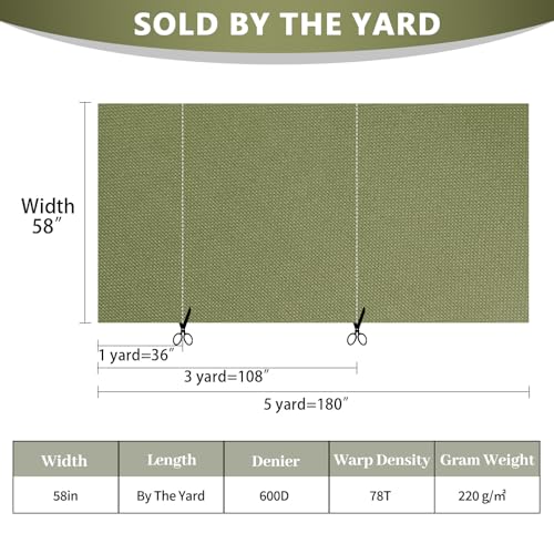 Waterproof Canvas Fabric by The Yard 600D Upholstery 12 Yard Olive Green - color: Olive Green, size: 12 Yard
