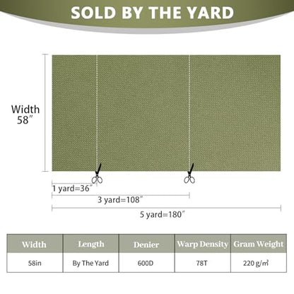 Waterproof Canvas Fabric by The Yard 600D Upholstery 12 Yard Olive Green - color: Olive Green, size: 12 Yard