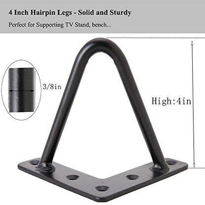 Osring 4 Inch Hairpin Legs 3/8" Dia 2 Rods, Black Furniture Table Feet 4pcs - color: Black, size: 4 Inch