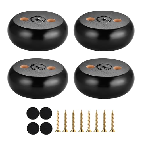 Michanco 30MM Furniture Legs 1 Inch Set of 4,Round Short Replacement Wood Bun Feet for Couch Sofa Ottoman Screw in Black - color: Black