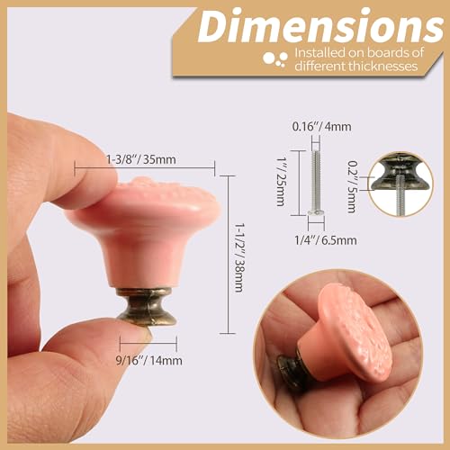 Ceramic Cabinet Knobs, Embossed Floral Design - Pink, 20pcs - color: Pink