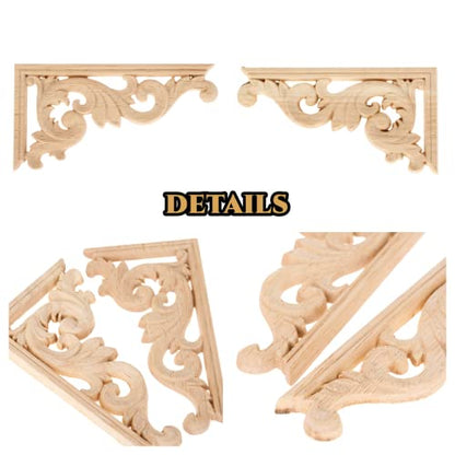 Wood Carved Appliques Onlay, 1 Pair Unpainted Retro Wooden Carvings Decal - color: 1-pair, size: 5.1L" x 2.7W"