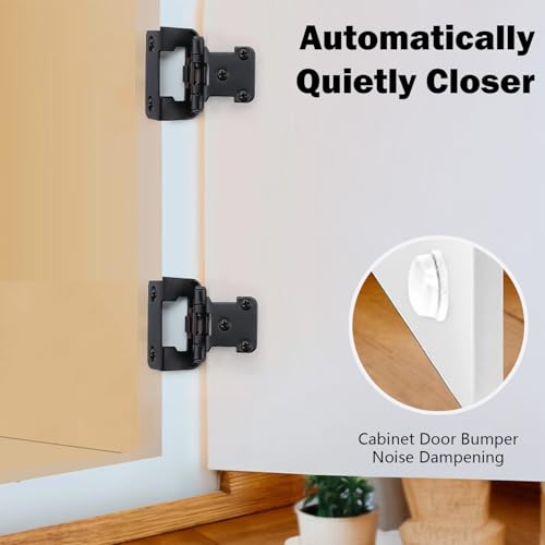 50 Pack (25 Pairs) 1/2" Overlay Semi-Hidden Cabinet Hinges - Matte Black Self-Closing with Silicone Cushion for Kitchen Cabinet Doors