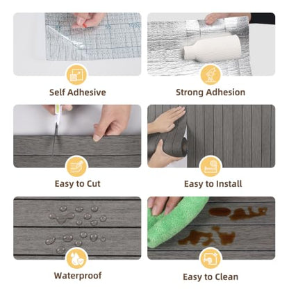 CRE8TIVE 24"x118" Dark Grey Faux Slat Wood Panels for Wall Peel and Stick - size: 24"x118"