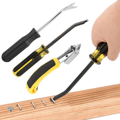 3-Piece Heavy Duty Staple Remover Tool Set, Tack Puller and Nail Puller for Removing Staples from Furniture, Flooring, Carpet, Wood Cases, Cartons and Picture Frames, Black & Yellow