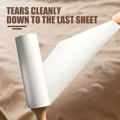 Diagonal Tear Lint Roller with Wooden Handle- 6.3 Inch Refills, 4 Rolls x 100 Sheets with Adjustable Tool | Pet Hair Remover for Furniture, Clothing | Ergonomic Grip, Durable Design