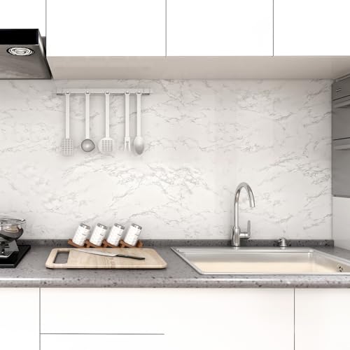 Marble Contact Paper White Peel and Stick Wallpaper for Kitchen Countertop - color: Gray/White, size: 15.7" x 118.1"
