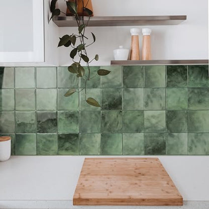 Smart Tiles Peel and stick backsplash, Zellige Moss Green, 9"x9" - color: Moss Green