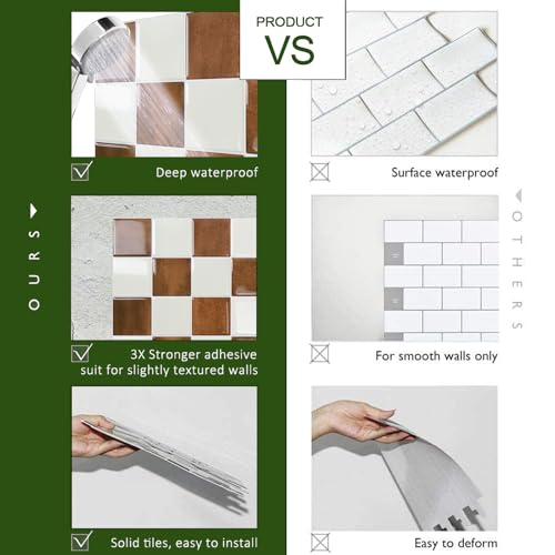 STICKGOO 10 Sheets Peel and Stick Backsplash - 9" x 9" 4D Adhesive Peel and Stick Tile Backsplash for Kitchen&Bathroom - color: White,Orange