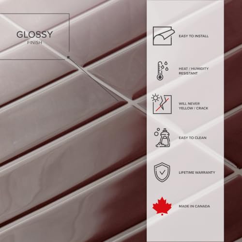 Smart Tiles Peel and Stick backsplash, Stacked Burgundy Red, 11.43"x9" - color: Burgundy Red