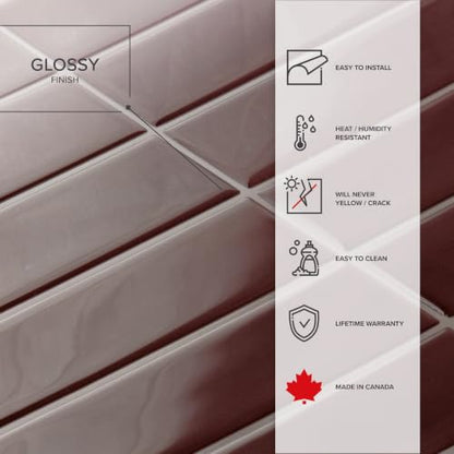 Smart Tiles Peel and Stick backsplash, Stacked Burgundy Red, 11.43"x9" - color: Burgundy Red