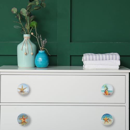 8Pack1.5 Ceramic Starfish Shells Knob Coastal Furniture Ocean Nursery Beach Themed Decorative Cabinet Dresser Drawer Pulls and Knobs