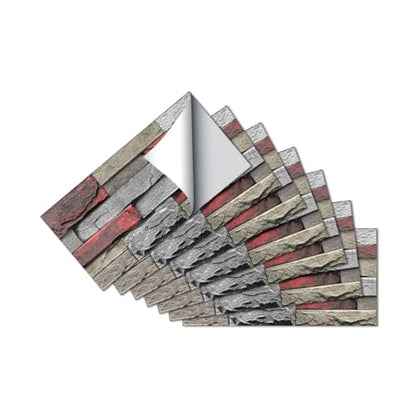 Alwayspon 24Pcs 12x6inch Peel&Stick Wall Sticker Vinly Wallpaper, Waterproof Backsplash for Kitchen Bathroom, Self-Adhesive Tile Transfers Decal Stick on Tiles with Red Stone Brick Effect - color: Fg-l13, size: 24 Pcs