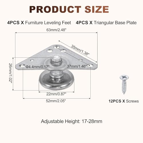 uxcell 4pcs Furniture Leveling Feet Adjustable Metal Feet (26x13x27mm) - size: 26 x 13 x 27mm
