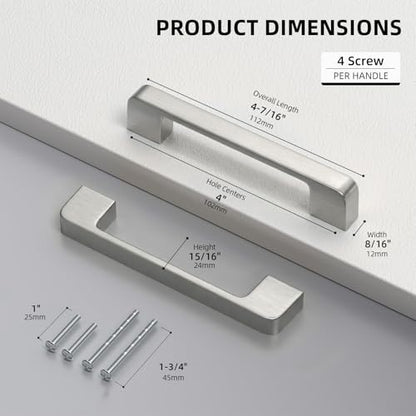 Brushed Nickel Cabinet Pulls 4 Inch Nickel Cabinet Handles 10 Pack - color: Brushed Nickel, size: 4 Inch (102 mm) Hole Centers
