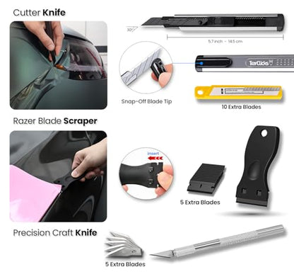 Vinyl Wrap Tool Kit Car Wrap Kit Vehicle Wrapping Tools with Felt Squeegee Utility Knife Magnetic Holders Gloves PPF Tools Stick Tucking for Wraps Automotive Window Tint Tool Installation