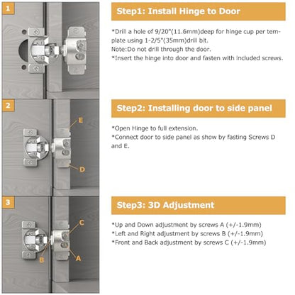 Furniware 30 Pieces 1-1/4 in Overlay Soft Close Concealed Hinge, 105 Degree - color: 30 Pieces, size: 1-1/4"