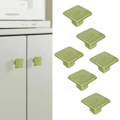 6 Pack Ceramic Drawer Pulls Square Cabinet Pulls Light Green Drawer Knobs Wavy Natural Cabinet Handles Cute Dresser Knobs Boho Drawer Pull - color: Light Green