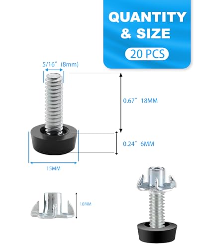 5/16" Thread Furniture Feet Levelers - 20 Pack Adjustable Leveling Feet with Threaded Insert for Desk, Chairs, Table, Cabinets, Stool Legs - size: 5/16