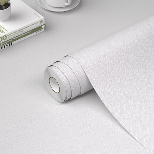 WADILE Grasscloth Peel and Stick Wallpaper 15.7in x 78.7in, Textured Contact Paper for Cabinets, Faux Linen Wall Paper Pull and Stick, Fabric Vinyl Wallpaper Self Adhesive White - color: White, size: 15.7" x 78.7"