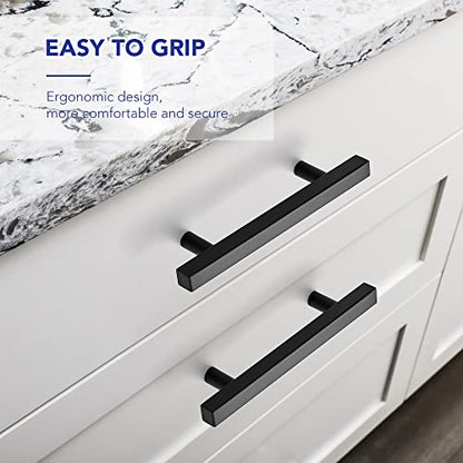 Matte Black Cabinet Handles Drawer Pulls 3.75 Inch CC 25 Pack - color: Matte Black Square T-Shaped, size: 3-3/4" Hole Center