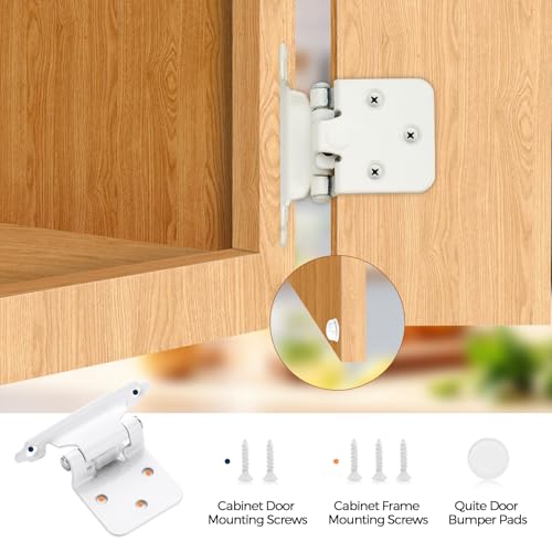 White Cabinet Hinges, 1/2 Inch Overlay, 4 Pack(2 Pairs) - color: White