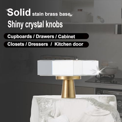 4 Pack Hexagon Crystal Cabinet Knobs,1-1/4 Inch, Gold - color: Gold-4 pack, size: Hexagon