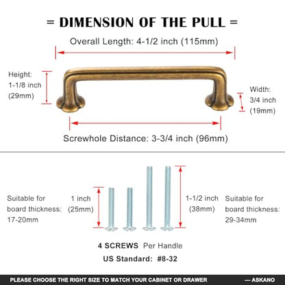 3-3/4 Inch Antique Brass Cabinet Pulls Drawer Handles 10 Pack P2502 - color: Antique Brass, size: 3-3/4 Inch Hole Centers