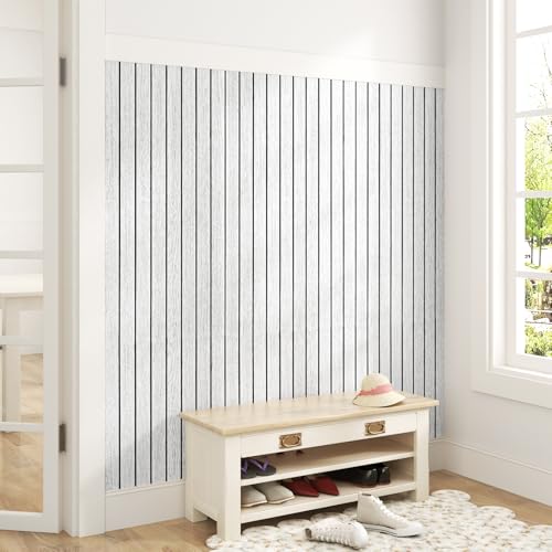 Grey White 3D Wood Slat Wall Panel Wallpaper for Bedroom Cabinets - color: Grey White