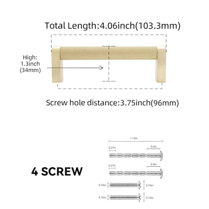 10 Pack 3-3/4 Inch(96mm) Brushed Gold Kitchen Cabinet Handles Knurled Cabinet Pulls Gold Drawer Pulls Cabinet Hardware - color: Brushed Gold, size: 3.75'' Hole Center(96mm)