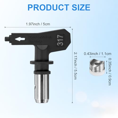 M METERXITY 1-Set Airless Paint Sprayer Tips, Tungsten Steel Reversible Spray Tips with 1 Pad for Homes/Buildings/Garden/Decks/Fences [Black, 317] - size: 317