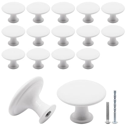 16 Pcs White Cabinet Knobs, Round Dresser Knob Kitchen Drawer Knobs, Single Hole Cupboard Door Knob Dresser Drawer Pulls Handles - color: White, size: 16 Pack