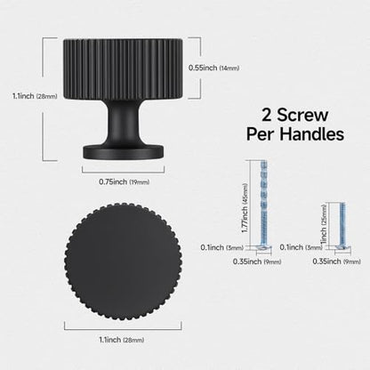 Matte Black Cabinet Knobs 6 Pack Round Pulls for Kitchen and Dresser - color: Black