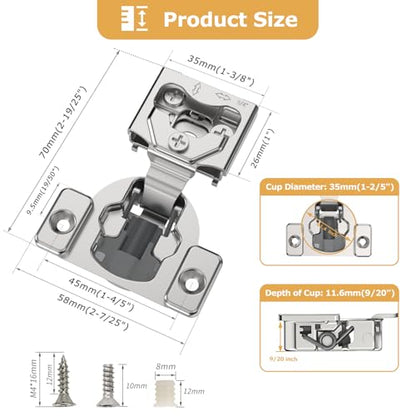Furniware 50 Pieces 3/4" Overlay Concealed Face Frame Hinges - color: 50 Pieces, size: 3/4 Inch