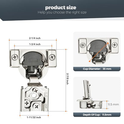 Satin Nickel Cabinet Hinges 1-1/2 Inch Overlay 20 Pack(10 Pairs) - size: 3/4 inch Overlay