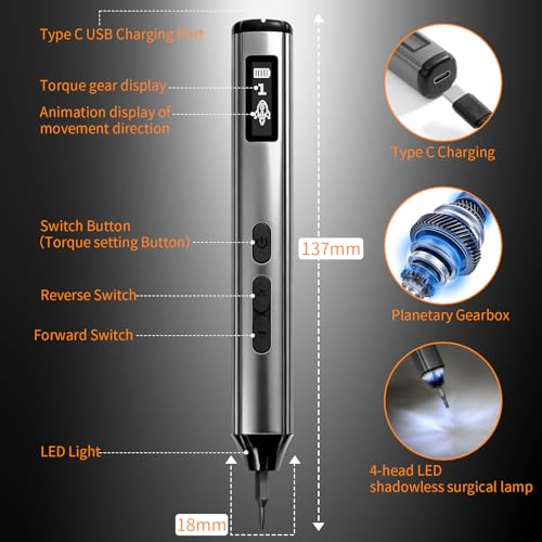 60‑in‑1 Mini Electric Screwdriver Set,S2 Bits,5 Torque Settings,LED Lights - color: Gray 2