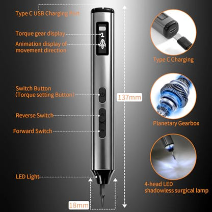60‑in‑1 Mini Electric Screwdriver Set,S2 Bits,5 Torque Settings,LED Lights - color: Gray 2