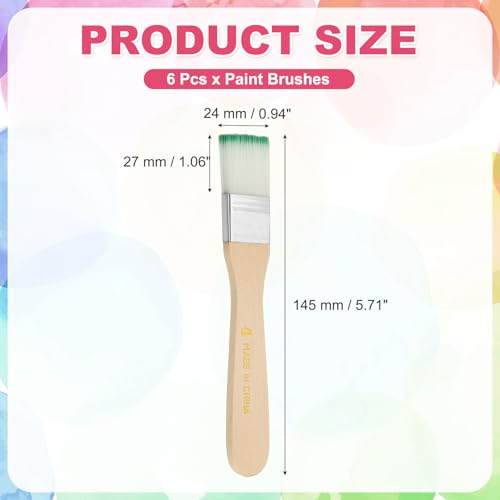 PATIKIL 6Pcs Wooden Paint Brush Set, 5.7" Nylon Bristle Flat Brushes #4 - color: Green/White, size: #4
