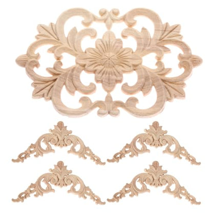 5Pcs Wood Appliques Onlays Classic Decorative Furniture Appliques Set B - color: Set B
