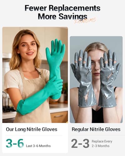 ThxToms Long Nitrile Chemical Resistant Gloves, Reusable Heavy Duty Safety Work Gloves, Acid, Alkali and Oil Protection - color: 3pairs, size: Medium