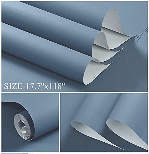 Dimoon 236''x17.7'' Blue Peel and Stick Wallpaper Contact Paper Modern Self Adhesive Wall Paper Removable Renter Friendly Textured Solid Color Shelf Cabinet Vinyl Roll (236''x17.7'',Blue Grey) - color: Blue Grey, size: 17.7" x 236"