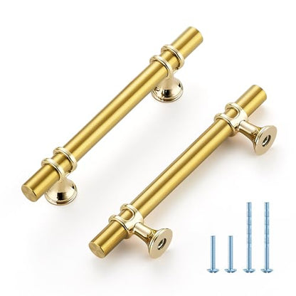HOME EDIT Gold Cabinet Handles, T-Bar 3-3/4 Inch, 15 Pack - color: Brushed Brass, size: 3-3/4 Inch Hole Center