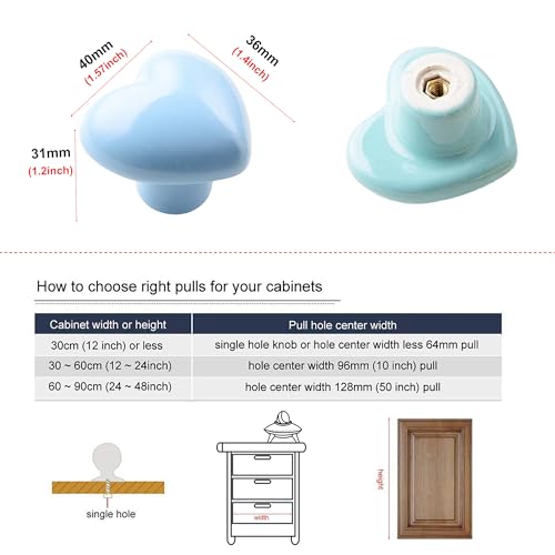 HUAMULAN Ceramic Knobs Heart Shape Cabinet Dresser Pulls Door Handle 15 PCS - color: LS154-Mix-15PCS