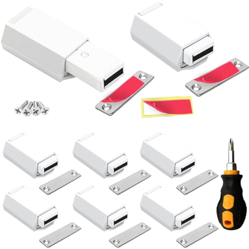 Magnetic Push to Open Cabinet Hardware CBRIVE 8 Pack Heavy Duty Push Latch & Lock for Hidden Door Touch Latches and Catch Magnet Push Release Drawer Pull Tip on RV Closet Close Strong Pop Out, White - color: White, size: 8 Pack