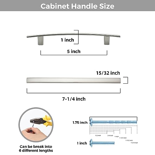 30 Pack Brushed Nickel Cabinet Handles, 5" Hole Center Curved Pulls - color: Brushed Nickel, size: 5" Hole Center