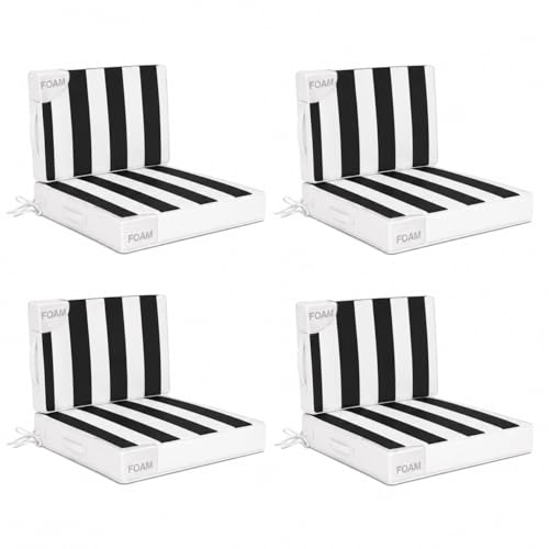 24x24 in Outdoor Foam Deep Seat Cushion Set of 4, Water-Resistant & Fade-Resistant Outdoor Chair Cushions, Replacement for Patio Furniture Deep Seat Sofa & Couch,Black Striped - color: Black Striped, size: 24x24x3"/24x20"-4set