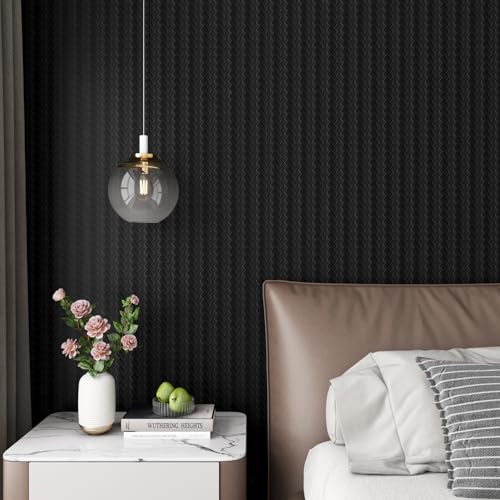 ReWallpaper Black Textured Wallpaper Peel and Stick Modern Embossed Basketweave Contact Paper for Cabinets Shelves Removable Vinyl Wall Covering for Walls Bedroom Bathroom Waterproof 17.7in x 6.5ft - size: 17.7in x 6.5ft